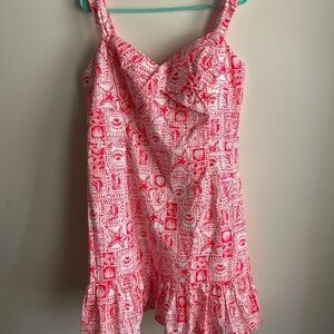 Lilly Pulitzer Rocko Cotton Romper in Mizner Red Seaside Harbor size 16